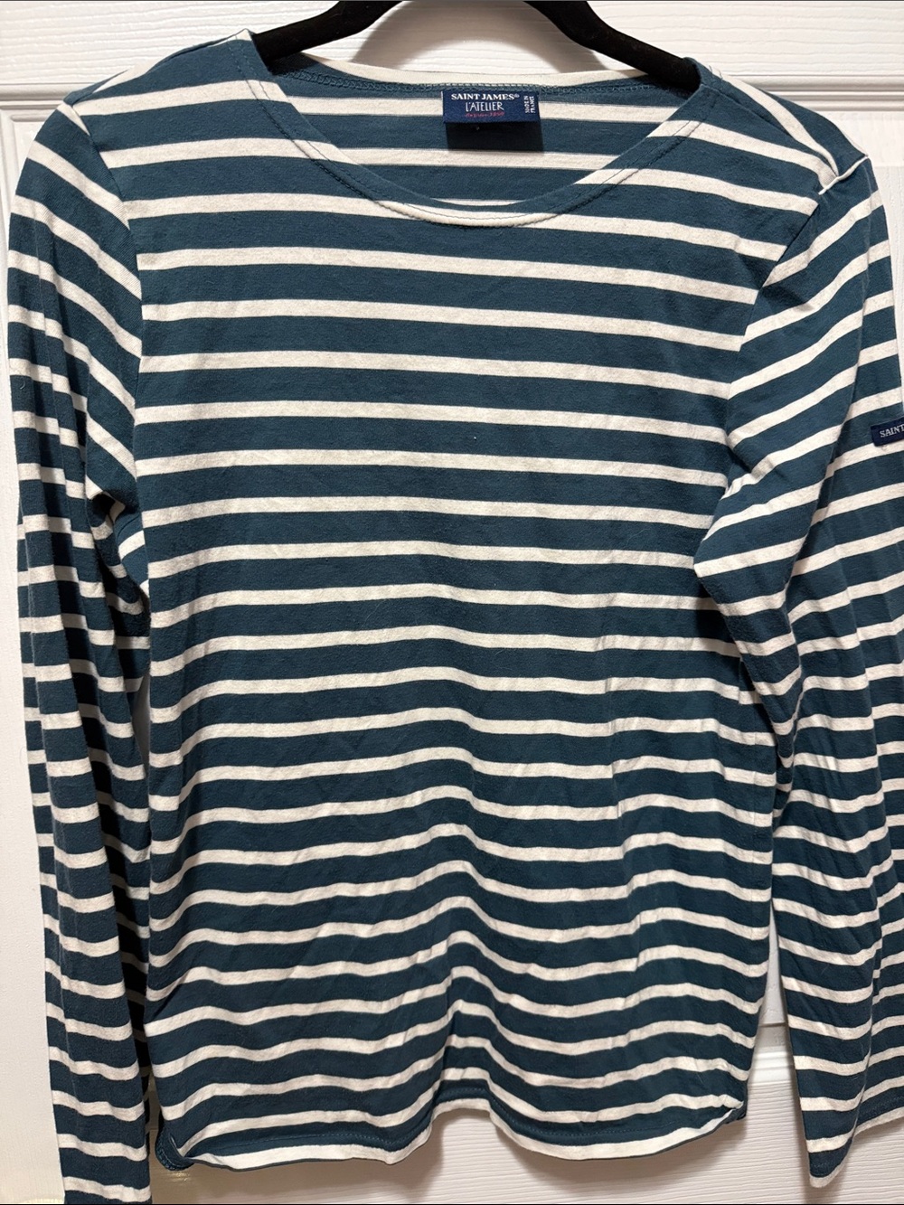 Saint James Men's Striped Long-Sleeve Breton Shirt in Navy and White